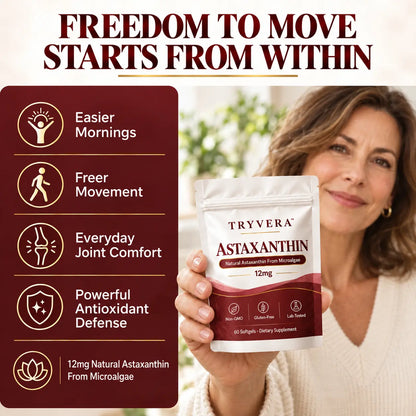 TryVera Astaxanthin 12mg – Nature’s Powerful Antioxidant for Joint Comfort, Mobility & Cellular Protection