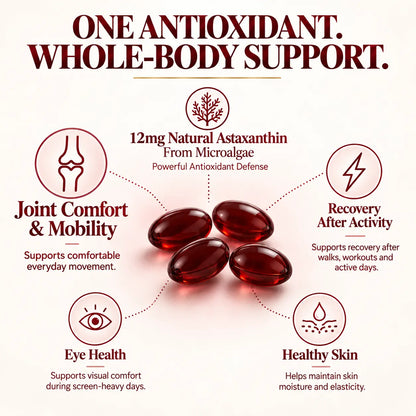 TryVera Astaxanthin 12mg – Nature’s Powerful Antioxidant for Joint Comfort, Mobility & Cellular Protection